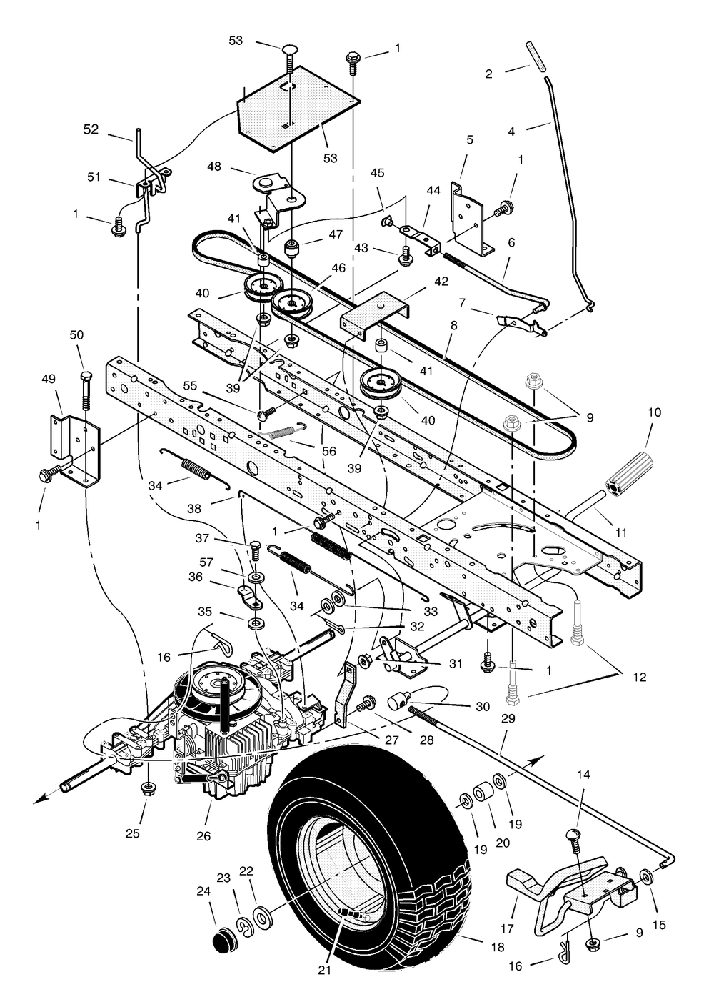 Drive Assembly Diagram and Parts List for 425604X18A 2003 Briggs and Stratton Lawn Tractor